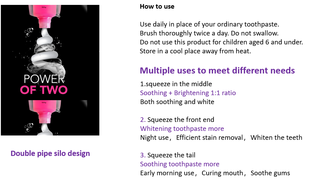 Tuplatuubi kaksoisvaikutteinen hammastahna Double tube dual effect toothpaste